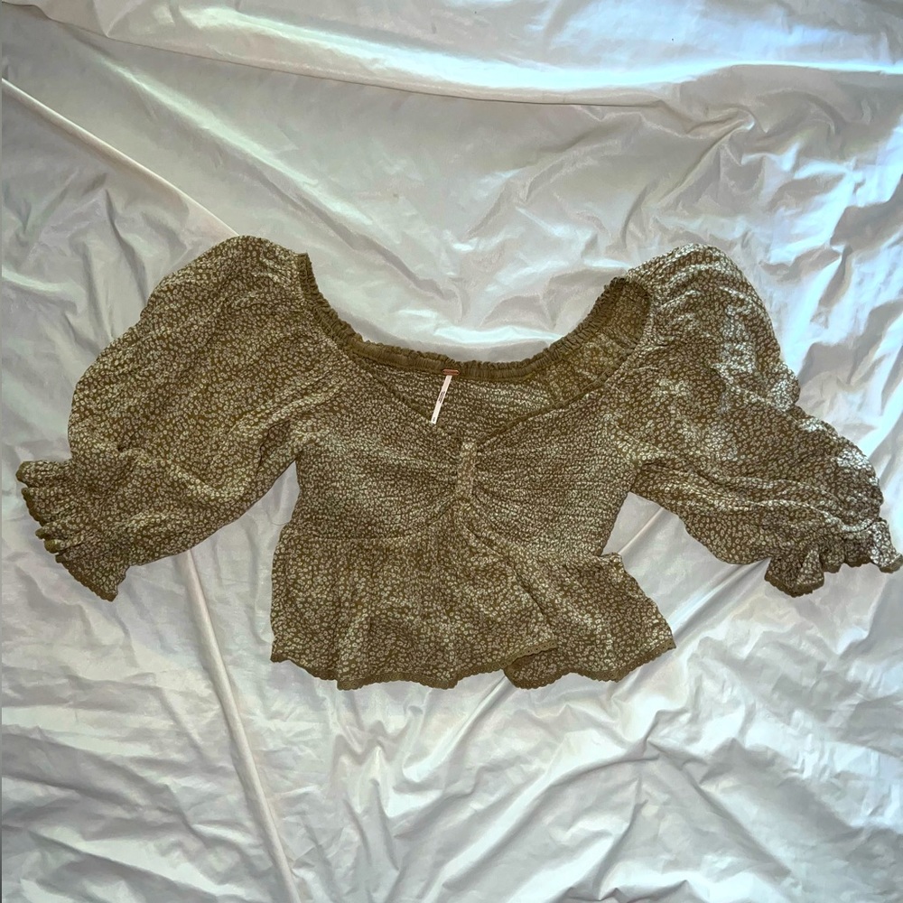 Free people top. Worn one time for less than an hour. Sage green with flowers